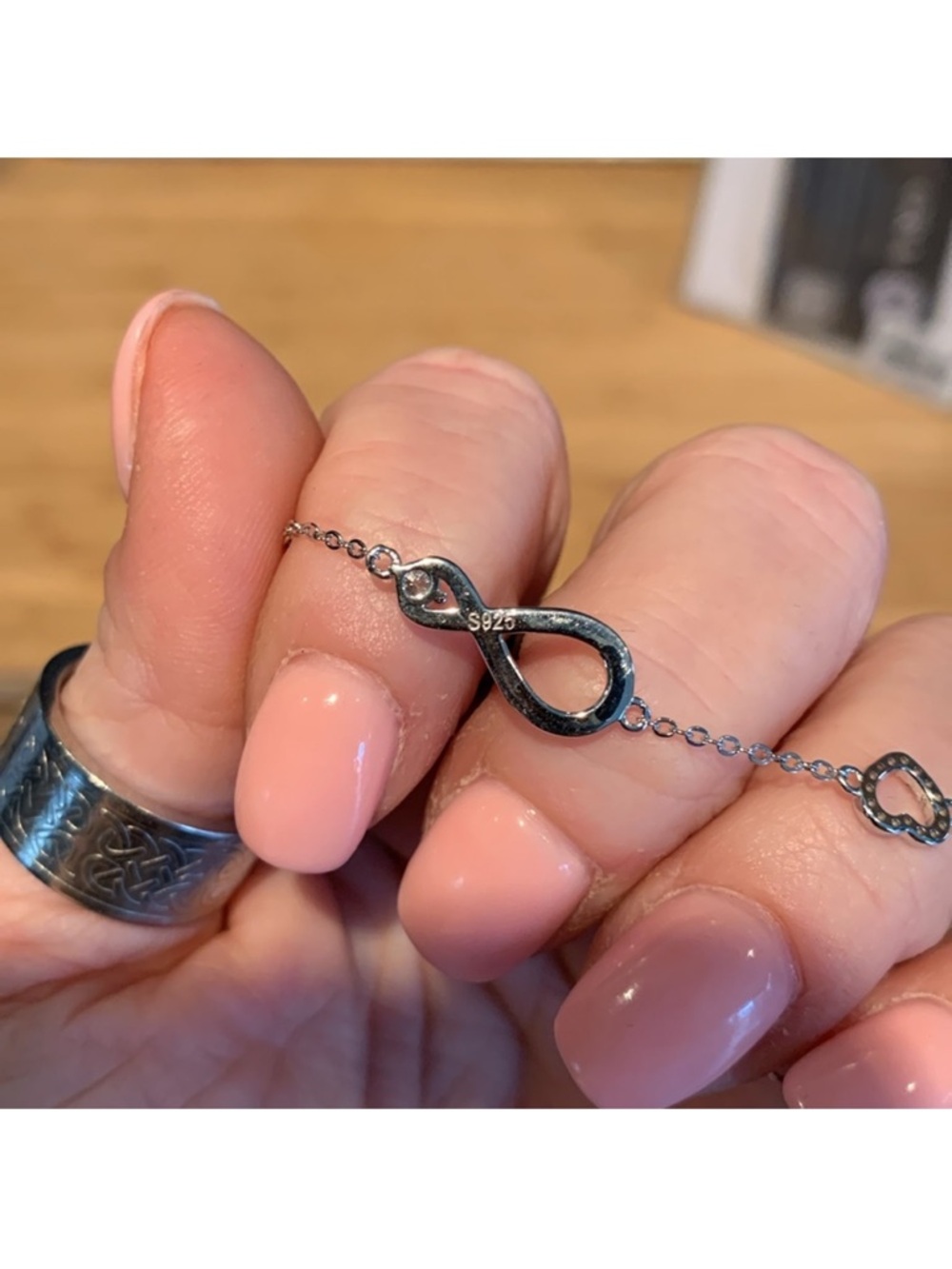 925 Sterling Silver Infinity Heart Moissanite Bracelet - - Picture 4 of 11